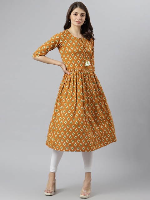 

KALINI Women Mustard Yellow Geometric Printed Anarkali Kurta
