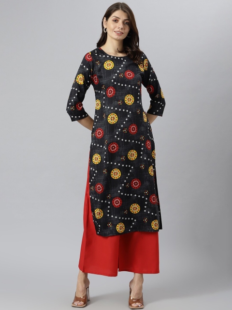 

KALINI Women Black & Red Floral Printed Crepe Kurta