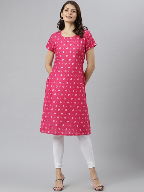 

KALINI Women Pink & White Geometric Printed Kurta