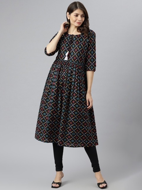 

KALINI Women Black Floral Printed Kurta