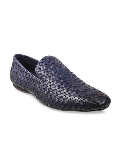 

Mochi Men Blue Woven Design Slip-On Formal Shoes