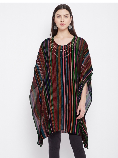 

Ruhaans Women Multicoloured Striped Kaftan Longline Top, Multi