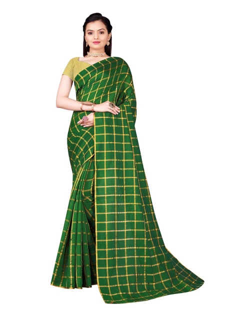 

KALINI Green & Gold-Toned Checked Cotton Silk Saree