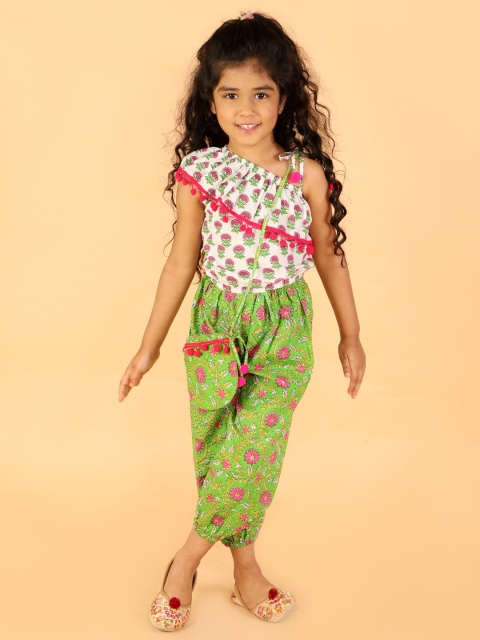 

KID1 Girls White & Green Printed Top with Trousers