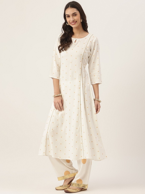 

Rustorange Women Off White Ethnic Motifs Embroidered Liva Kurti with Trousers & With Dupatta