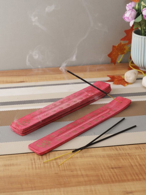 

CraftVatika Set of 4 Pink Wooden Open Rectangular Incense Stick Holder Stand Showpieces