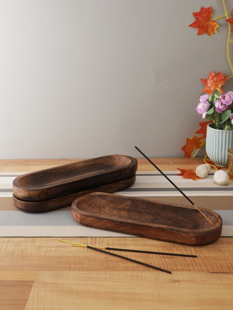 

CraftVatika Brown Wooden Boat Natural Agarbatti Stand Showpiece, Multi