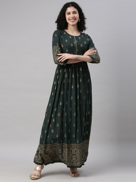 

GOLDSTROMS Women Green Ethnic Motifs Printed Modal Anarkali Kurta