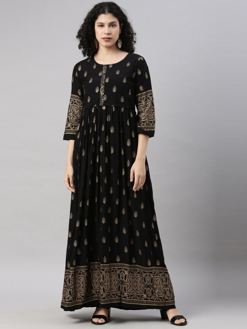 

GOLDSTROMS Women Black Ethnic Motifs Printed Anarkali Kurta