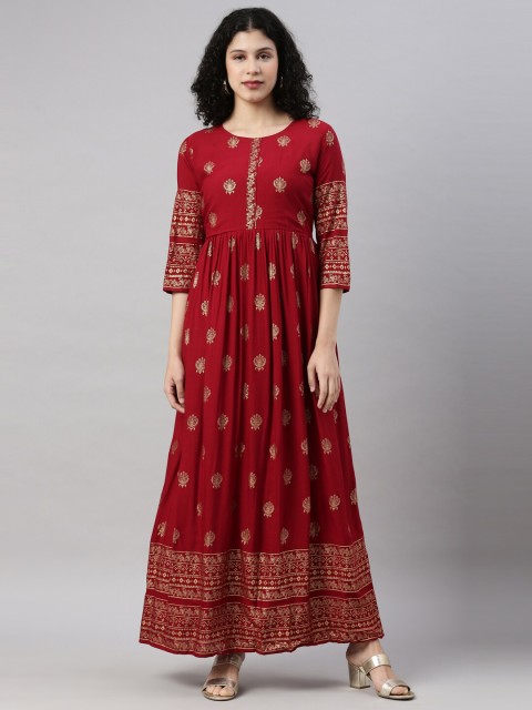 

GOLDSTROMS Women Red Ethnic Motifs Foil Printed Kurta