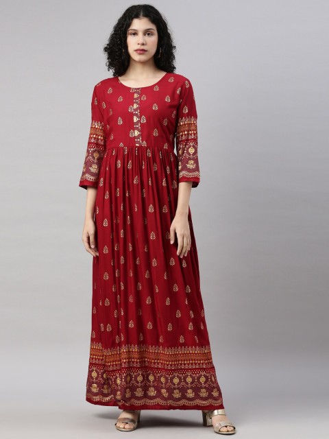 

GOLDSTROMS Women Red Ethnic Motifs Printed Anarkali Kurta