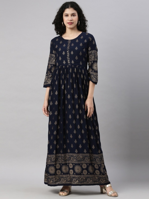 

GOLDSTROMS Women Navy Blue Ethnic Motifs Printed Anarkali Kurta