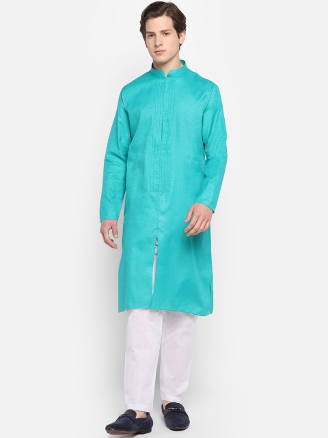 

DEVOILER Men Turquoise Blue Kurta with Churidar