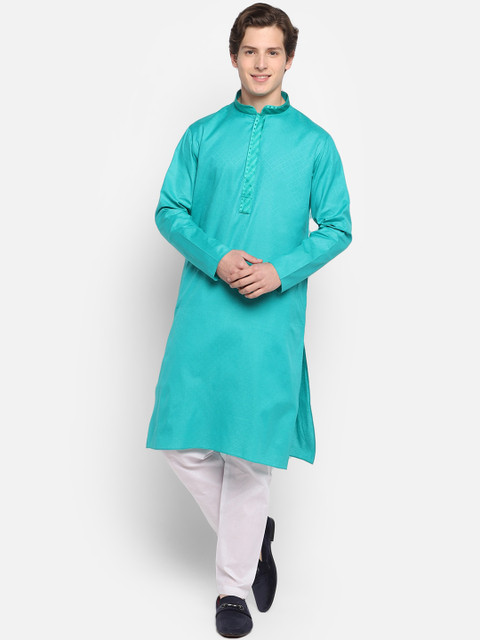 

DEVOILER Men Turquoise Blue Kurta with Pyjamas