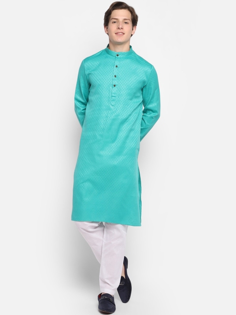 

DEVOILER Men Turquoise Blue Kurta with Pyjamas