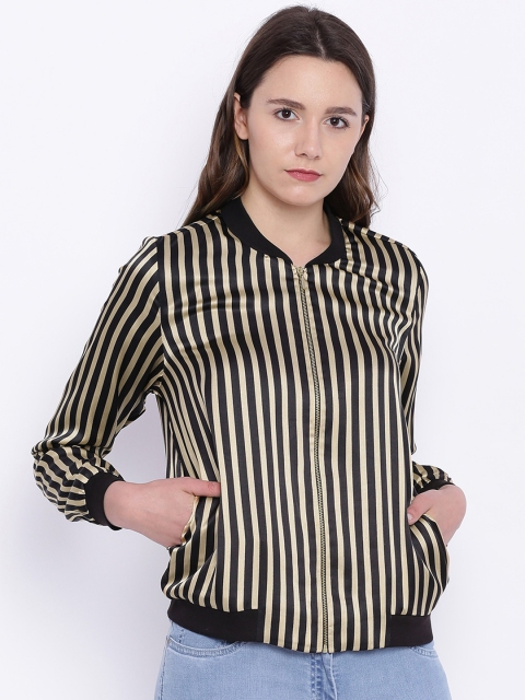 

ONLY Women Black & Beige Striped Bomber Jacket