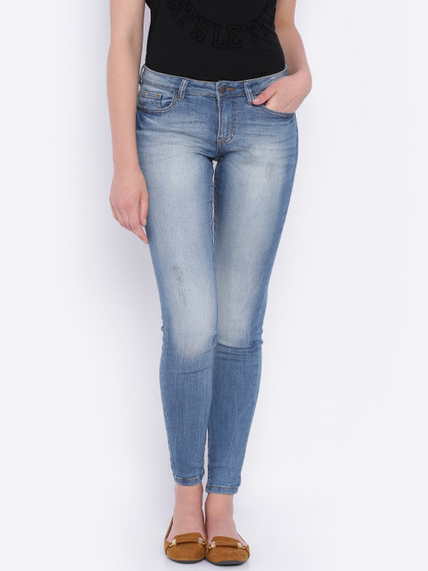 

ONLY Women Blue Skinny Fit Low Rise Mildly Distressed Jeans