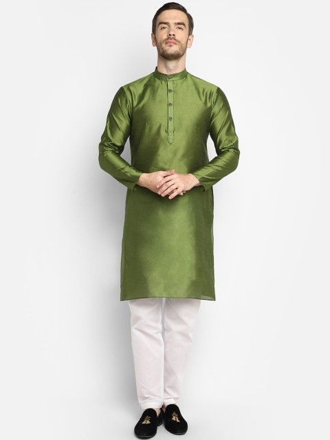 

DEVOILER Men Green Dupion Silk Kurta with Pyjamas