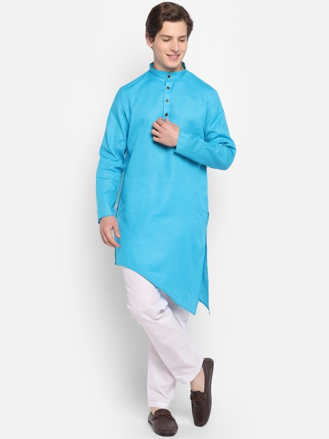 

DEVOILER Men Turquoise Blue Kurta with Churidar