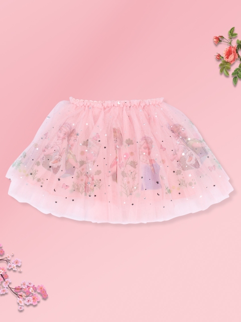 

CUTECUMBER Girls Pink & Blue Printed Knee-Length A-Line Skirts