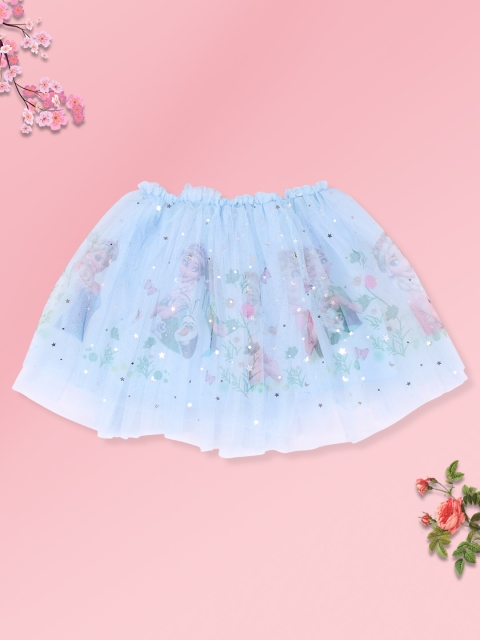 

CUTECUMBER Girls Blue & Pink Frozen Printed Flared Knee-Length Skirt