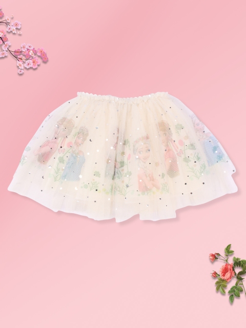 

CUTECUMBER Girls Cream -Coloured & PInk Printed Knee-Length A-Line Skirts