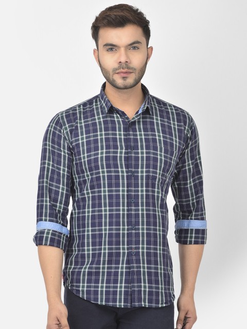 

COBB Men Navy Blue Relaxed Slim Fit Tartan Checked Casual Cotton Shirt