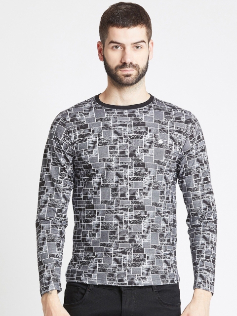 

Okane Men Black & White Abstract Printed Cotton T-shirt