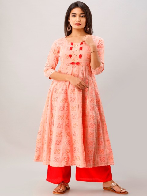 

KALINI Women Orange Thread Work Anarkali Kurta