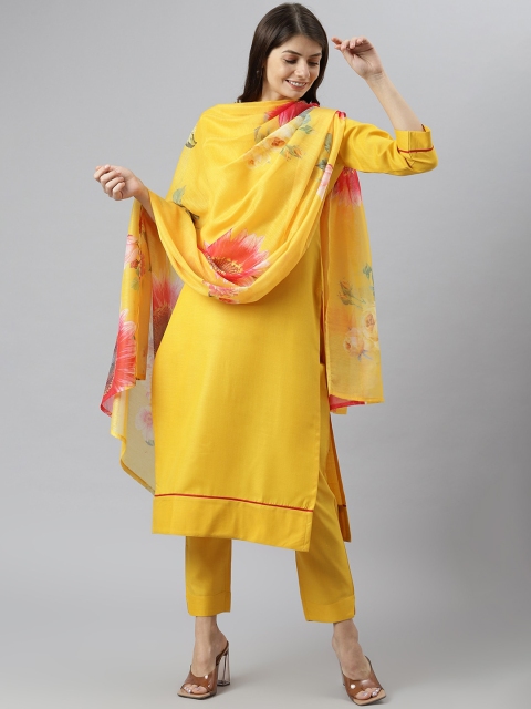 

KALINI Women Yellow Kurta with Trousers & Dupatta