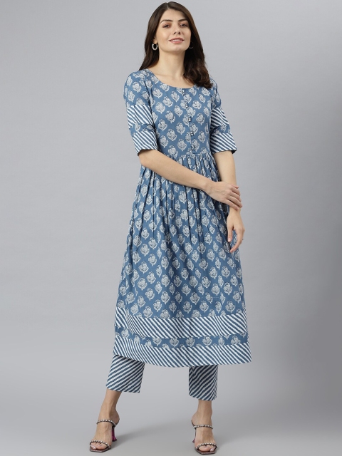 

KALINI Women Blue Ethnic Motifs Printed Kurta with Trousers