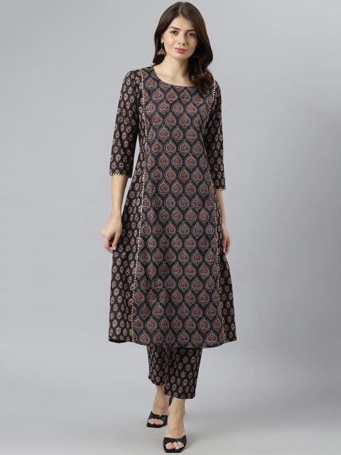 

KALINI Women Black Ethnic Motifs Printed Kurta with Trousers