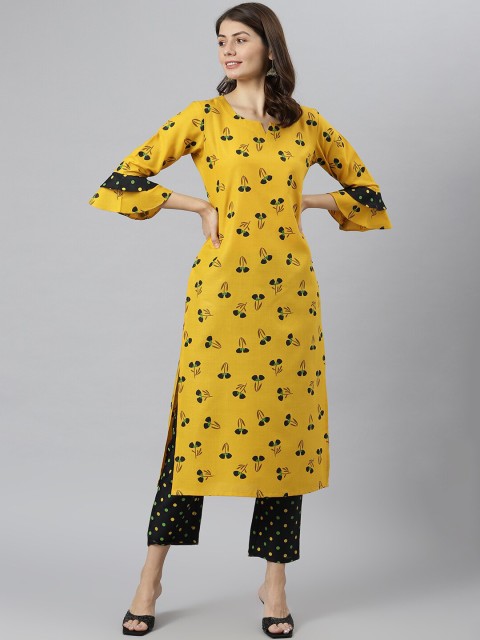 

KALINI Women Yellow Printed Kurta with Trousers