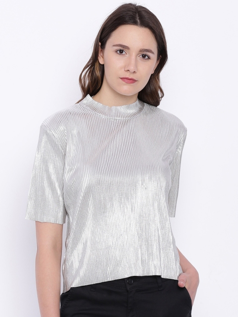 

ONLY Women Silver-Toned Self-Striped Top