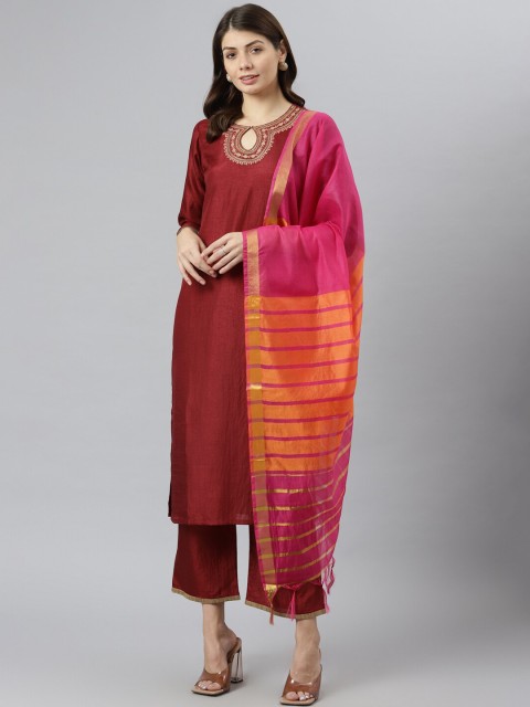 

KALINI Women Maroon Kurta with Trousers & Dupatta
