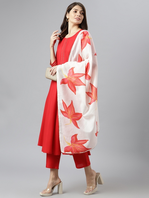 

KALINI Women Red Kurta with Trousers & With Dupatta