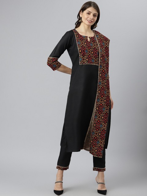 

KALINI Women Black Yoke Design Kurta with Trousers & With Dupatta