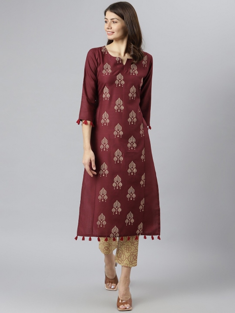 

KALINI Women Maroon Printed Kurta with Trousers
