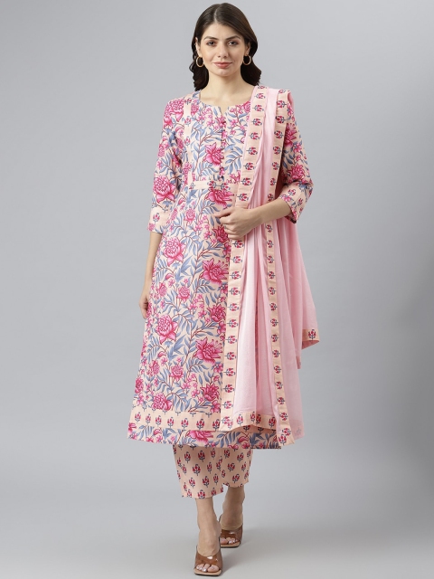 

KALINI Women Pink Floral Printed Kurta with Palazzos & With Dupatta