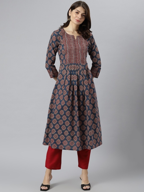 

KALINI Women Blue & Red Ethnic Motifs Printed Kurta with Trousers