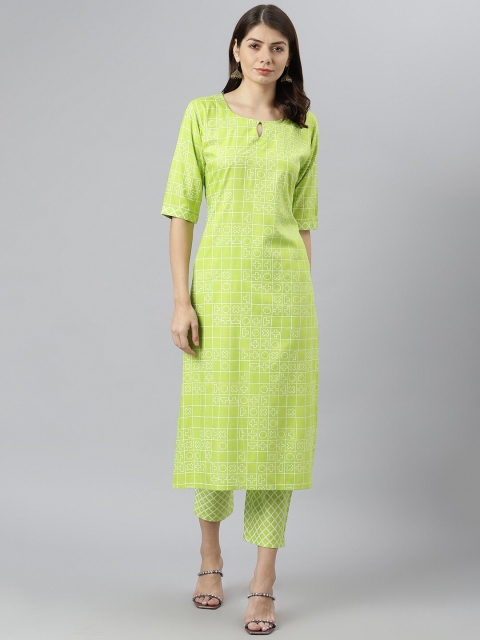 

KALINI Women Fluorescent Green Printed Kurta with Trousers