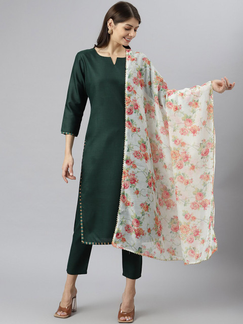 

KALINI Women Green Kurta with Trousers & With Dupatta