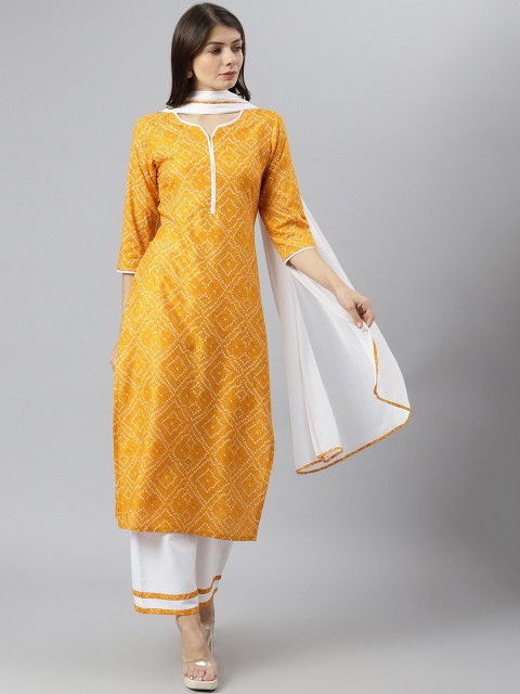 

KALINI Women Mustard Yellow Bandhani Printed Kurta with Palazzos & Dupatta
