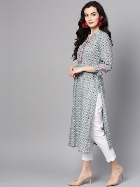 

Varanga Women Sea Green Geometric Printed Kurta