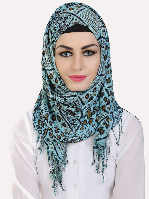 

MOMIN LIBAS Women Turquoise Blue & Black Printed Hijab