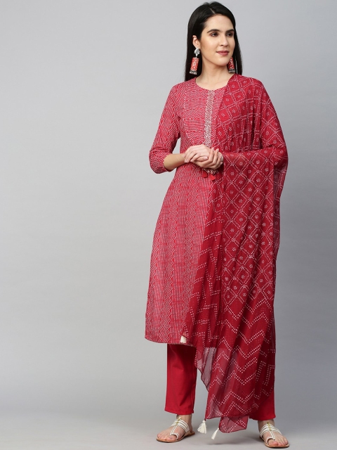 

FASHOR Women Red Dyed Angrakha Kurti with Skirt