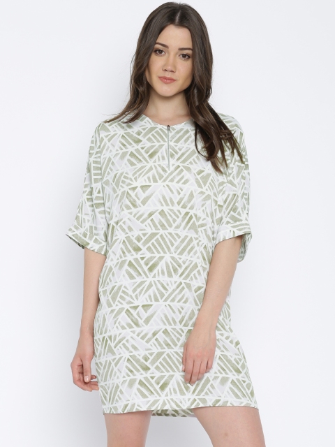 

Vero Moda Women Off-White & Olive Green Printed A-Line Dress