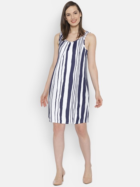 

Vero Moda Women Navy & White Striped A-Line Dress, Navy blue
