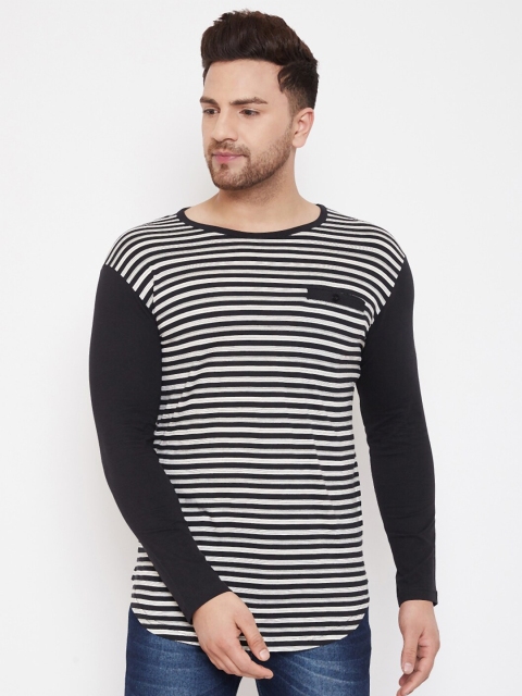 

Hypernation Men Black & White Striped Pure Cotton T-shirt