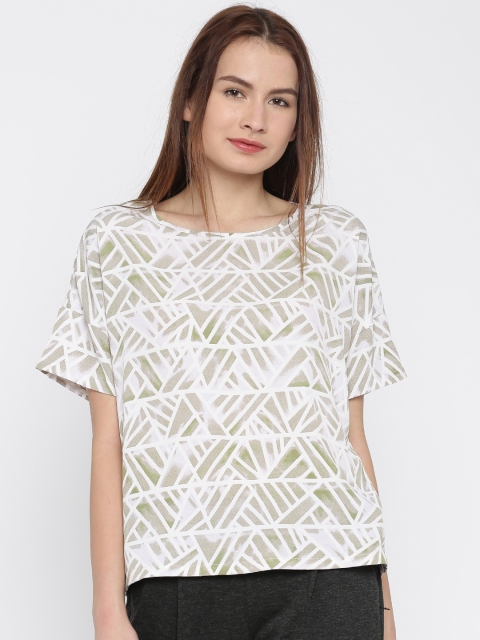 

Vero Moda Women Olive Green & White Printed Boxy Top